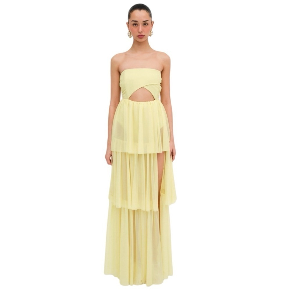 For Love and Lemons - NWT Lucy in the Sky Ruffle Yellow Tie Maxi Dress Sz S